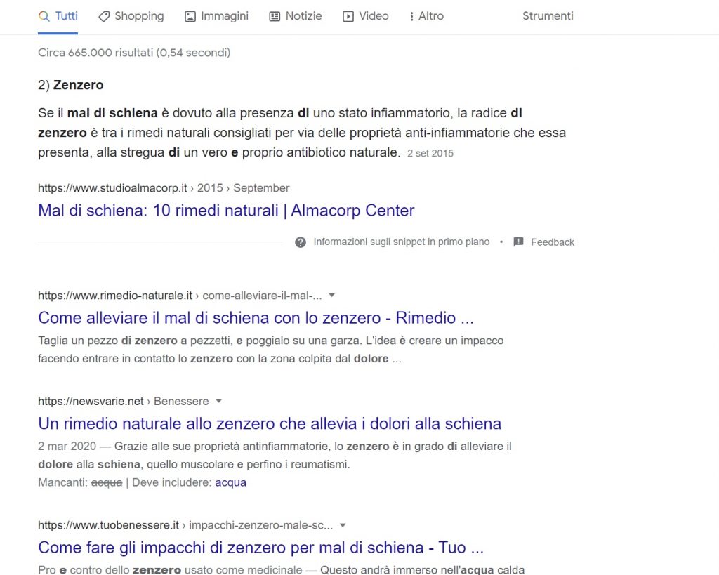 Ricerca su Google di rimedi contro il mal di schiena